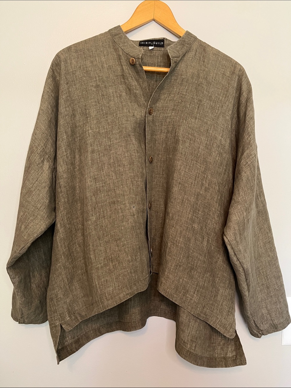 Shirin Guild Olive-Brown 100% Linen Button-Front Shirt